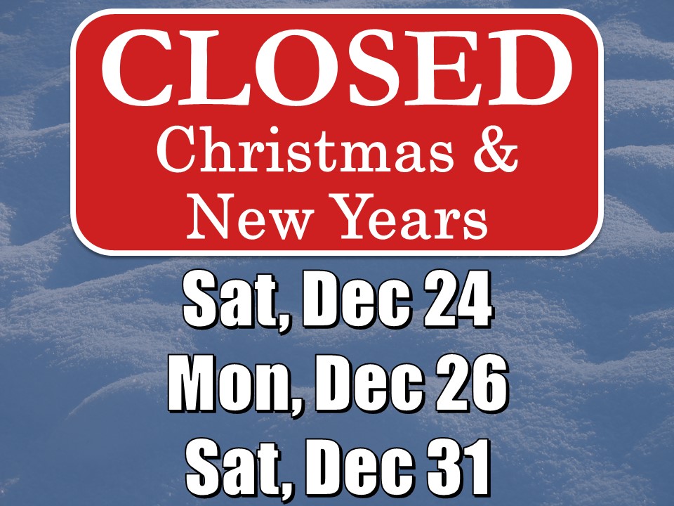 Closed Holidays Dec 2022